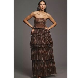 Anthropologie Hutch Nalina Strapless Tiered Tulle Maxi Dress Size 14